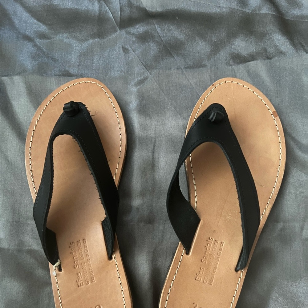 Handmade Greek Black Leather Thongs